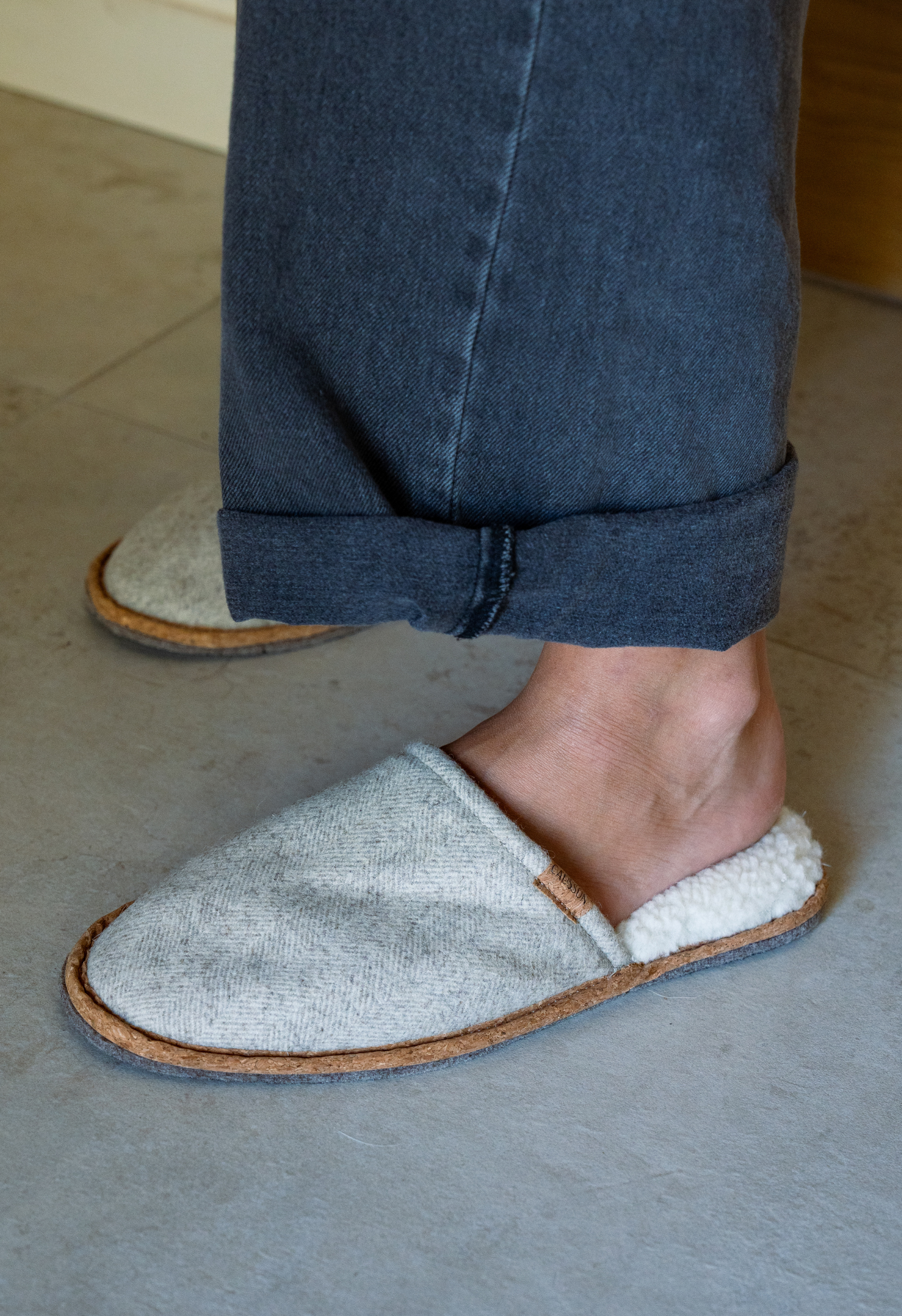 Simone Chevrons Beige Eco-friendly slippers Caussün