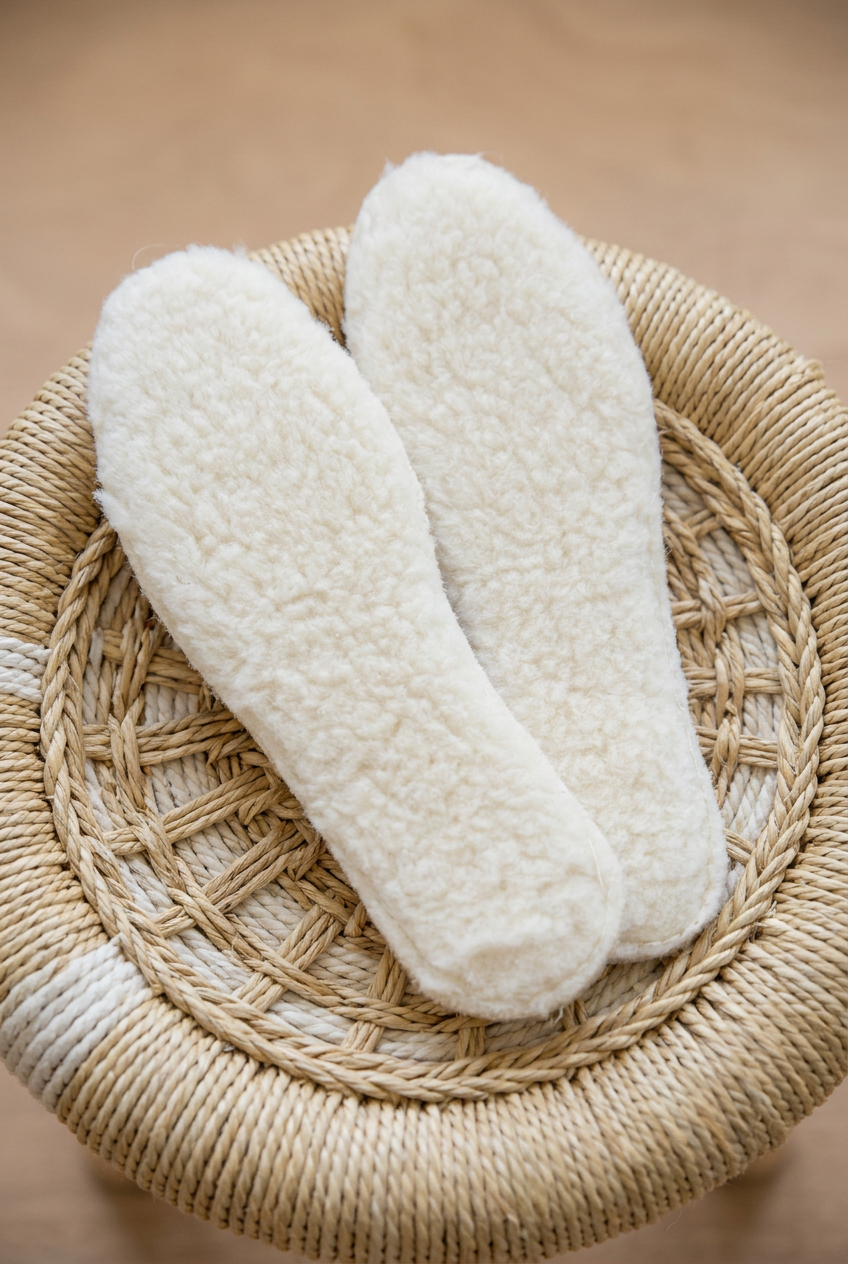 Proposition des semelles Fluffy dans un panier tressé