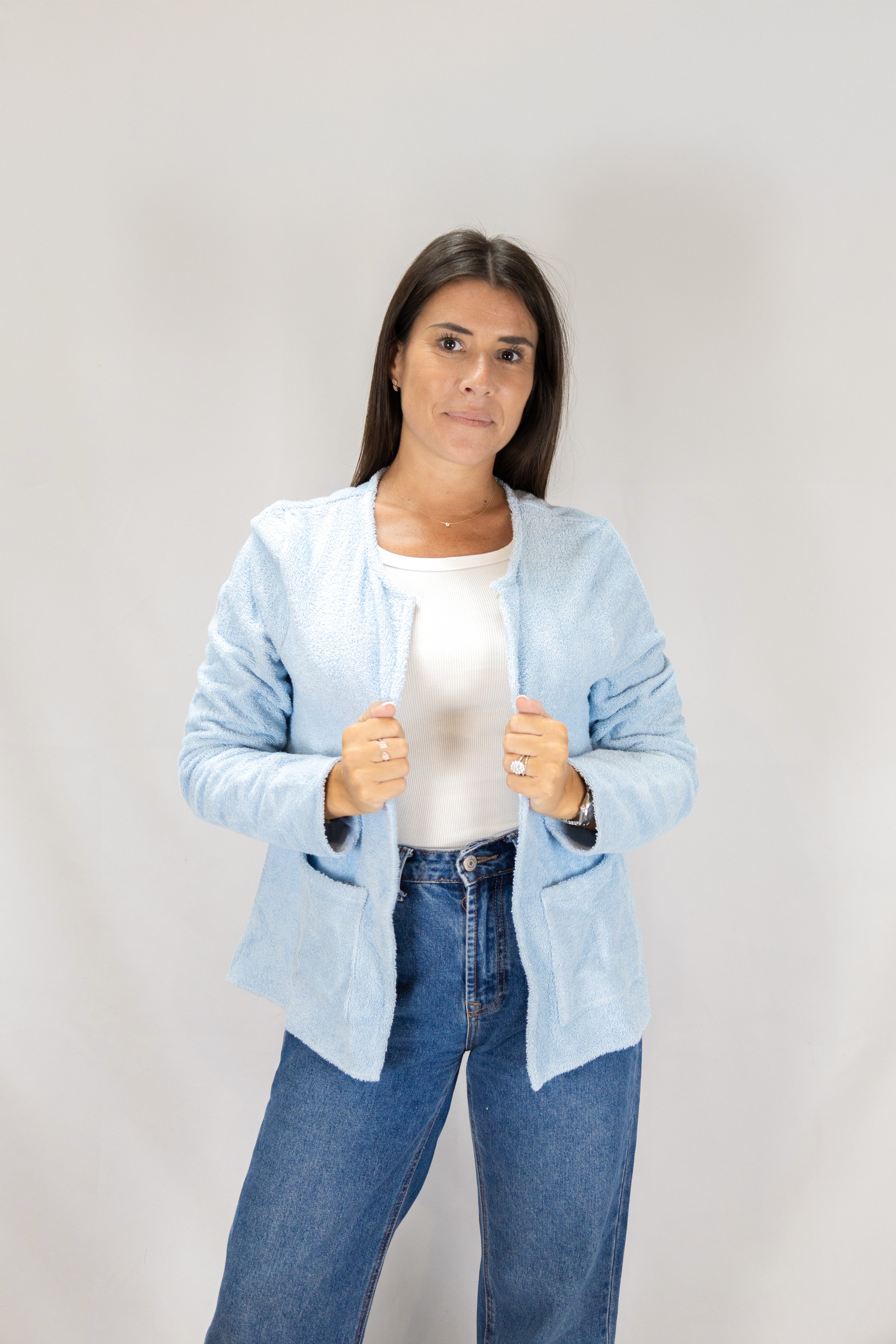 Hellblaue Frotteejacke